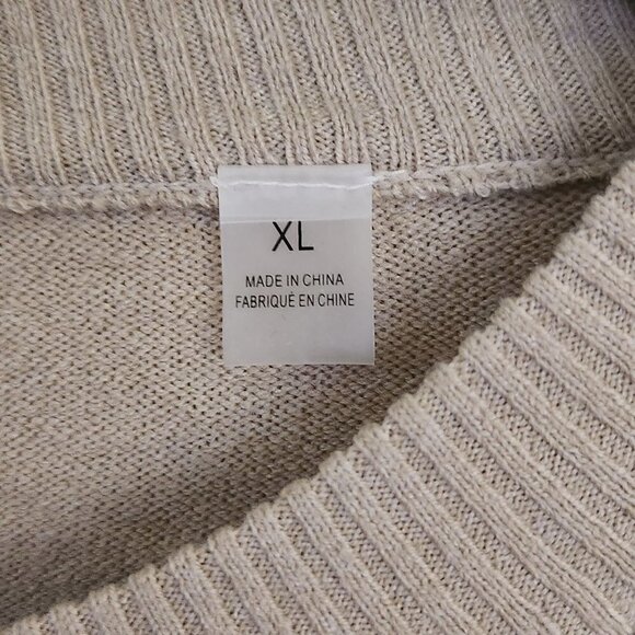 T Tahari Long Sleeve Crewneck Pullover Khaki Black Polka Dot Sweater Size XL - Picture 7 of 8